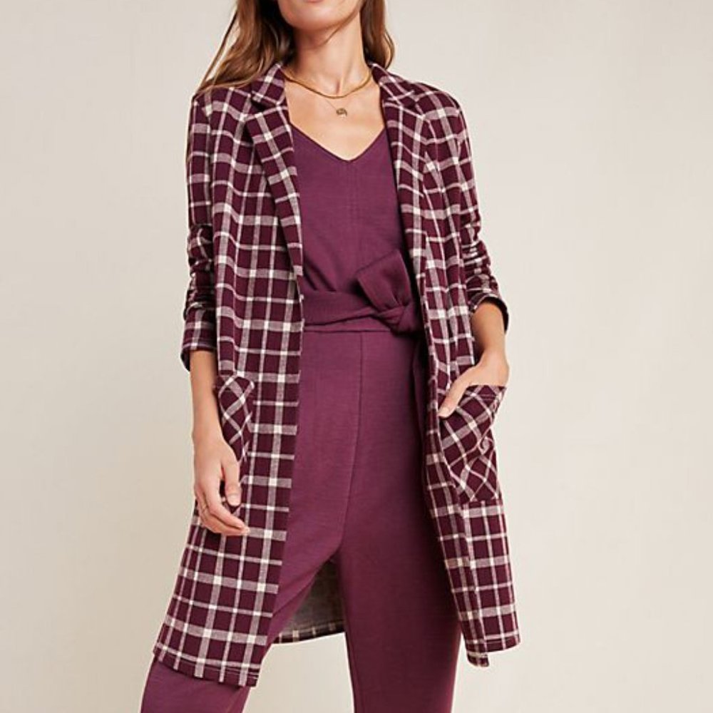 Anthropologie Burgundy Plaid Sweater
